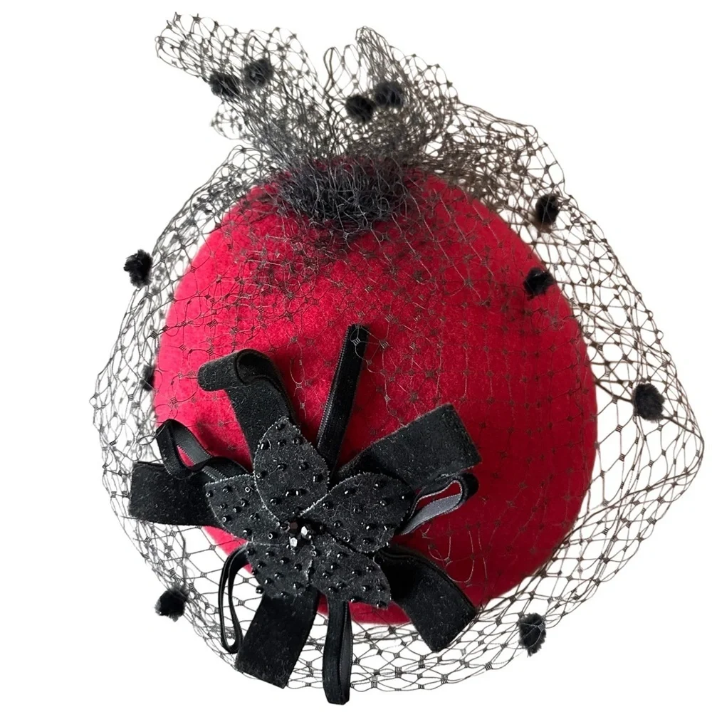 Elegant Red Fascinator with Black Accents